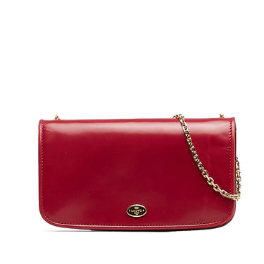 Red Loewe Patent Leather Chain Wallet - Designer Revival