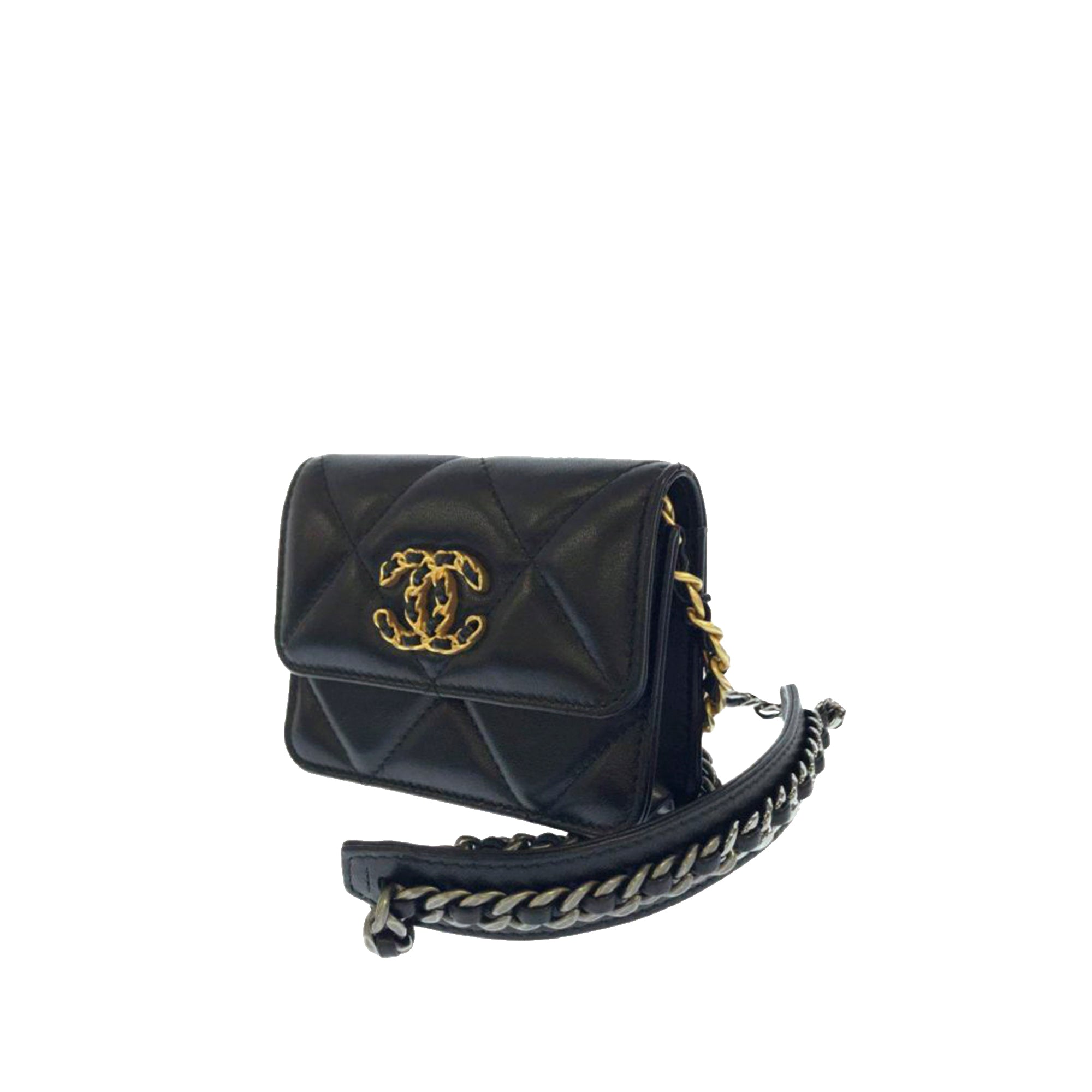 RvceShops Revival  Black Chanel 19 Flap Wallet on Chain Crossbody