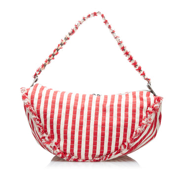 Red Chanel Halfmoon Striped Canvas Bag - Designer Revival