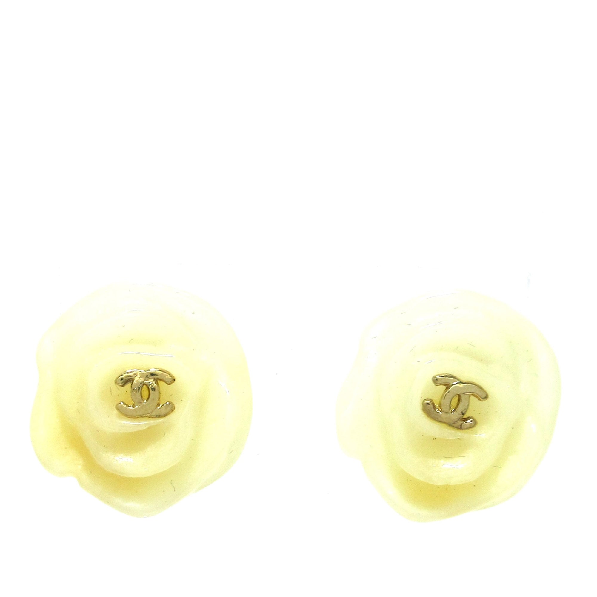 White Chanel CC Camellia Clip-On Earrings – Designer Revival