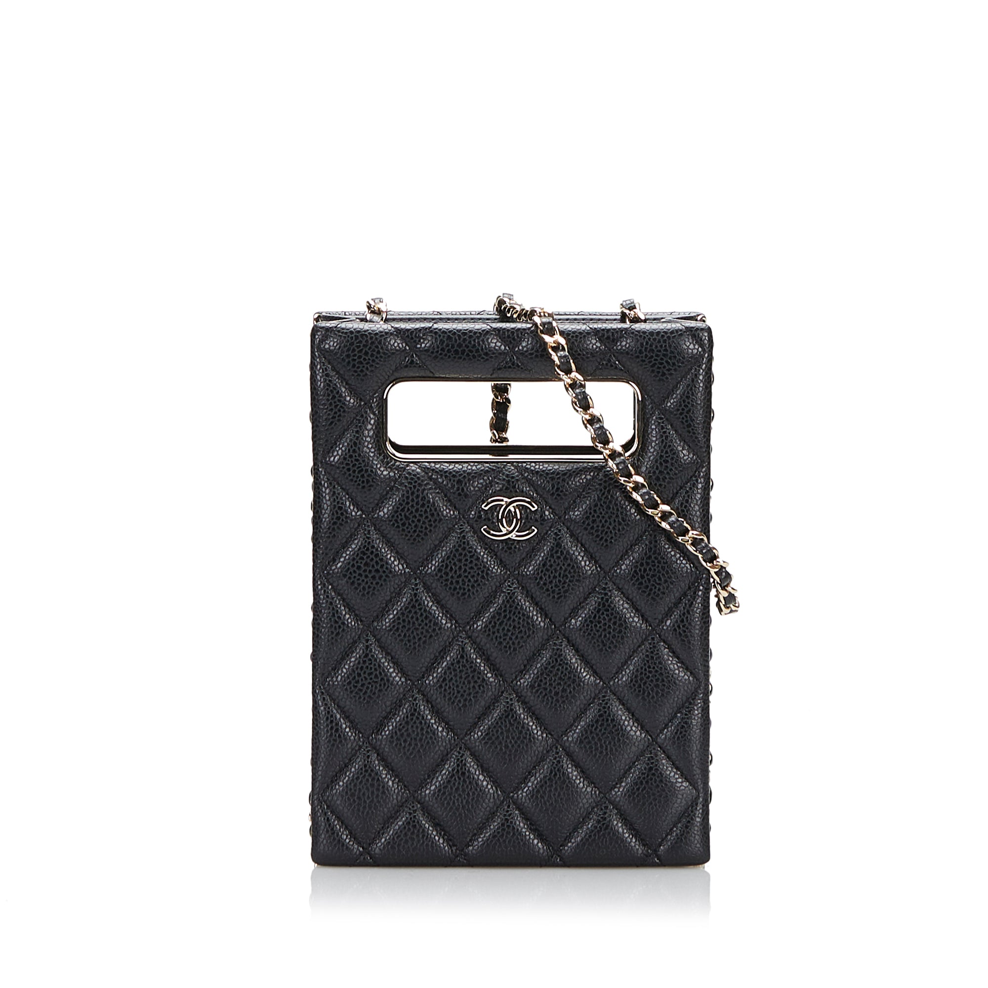 Chanel Black Quilted Leather Phone Holder Crossbody Bag