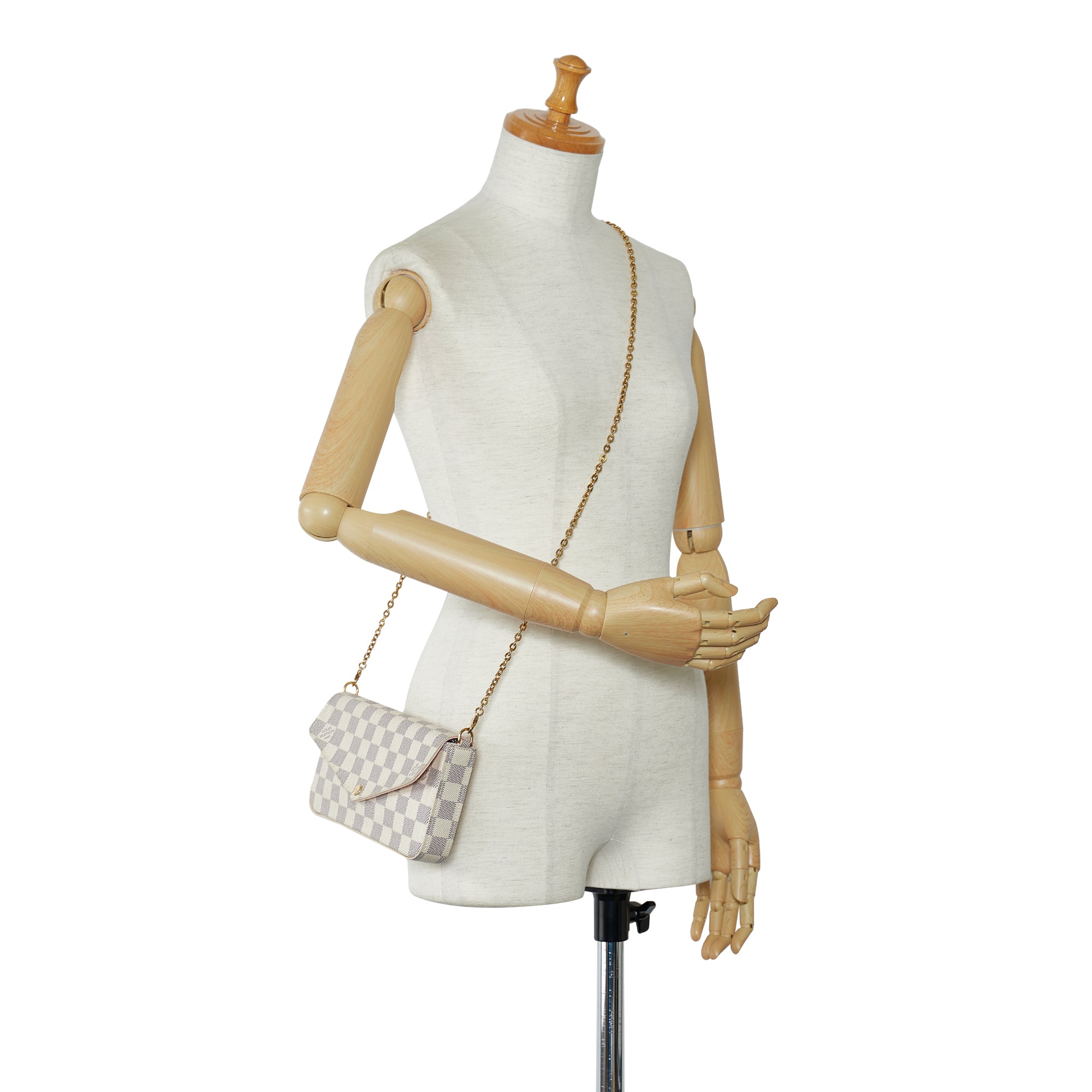 LOUIS VUITTON Studded Pochette Felicie Damier Azur Crossbody Bag White