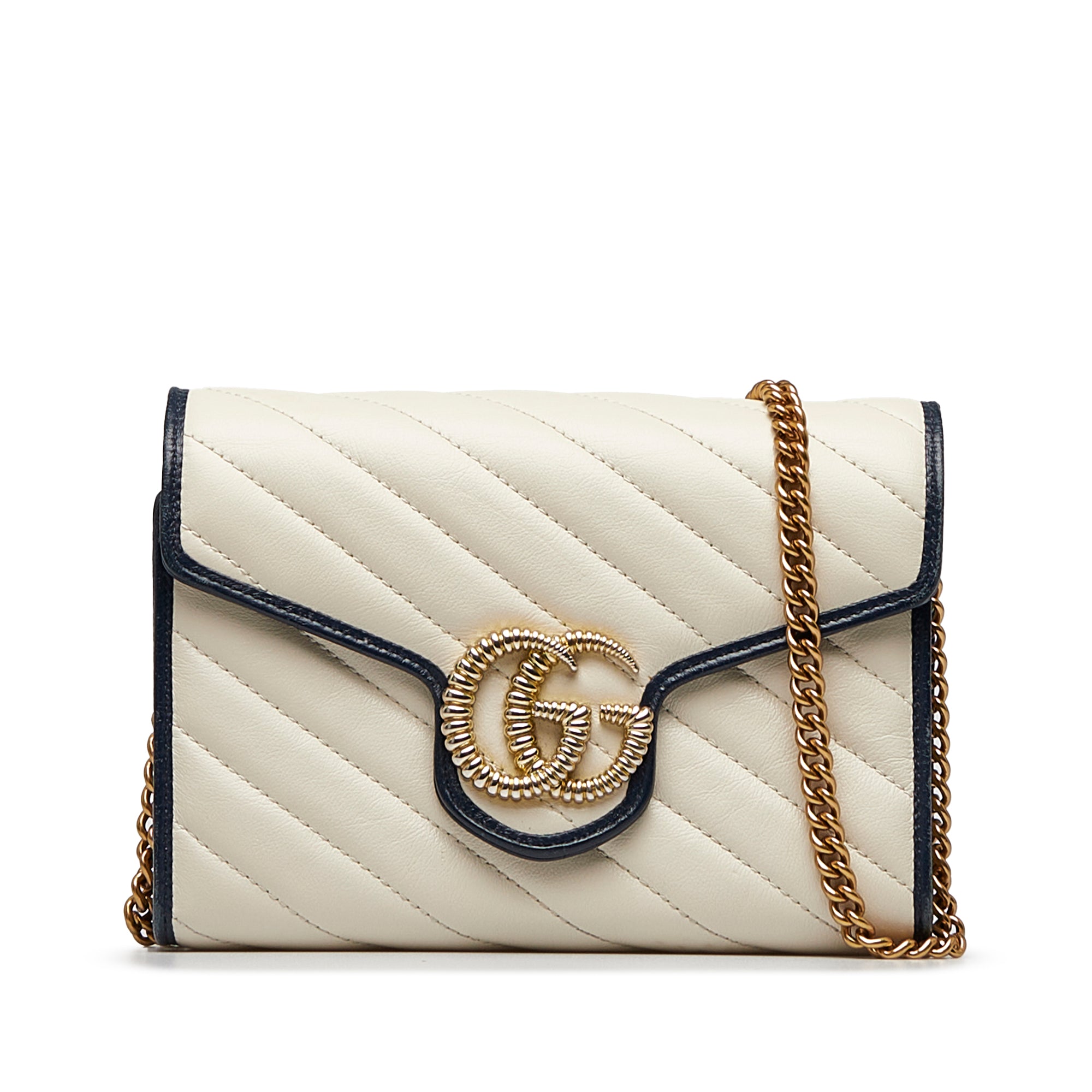 White Gucci Mini GG Marmont Wallet on Chain Crossbody Bag