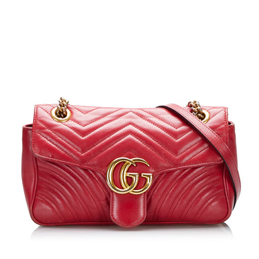 Red Gucci GG Marmont Matelasse Shoulder Bag - Designer Revival
