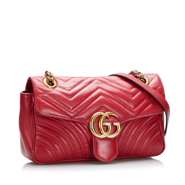 Red Gucci GG Marmont Matelasse Shoulder Bag - Designer Revival