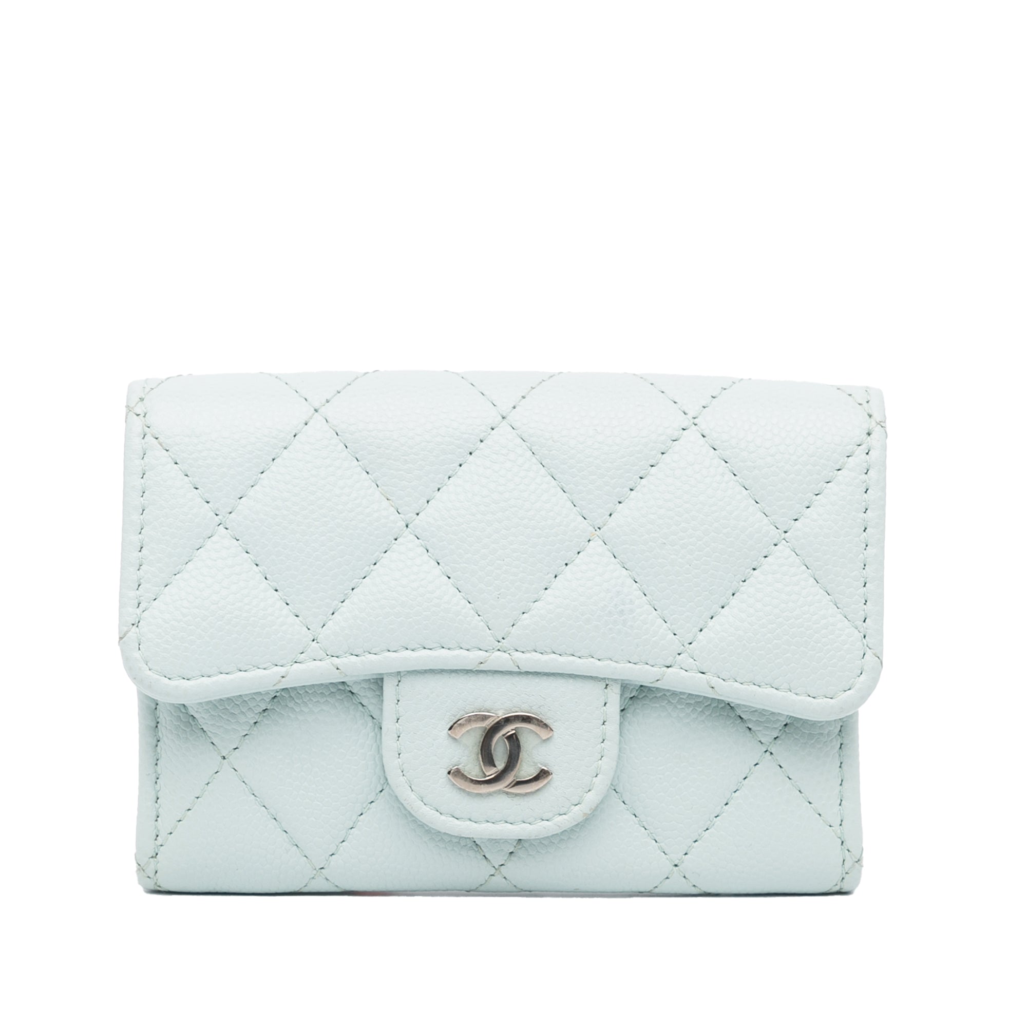 Chanel Blue Quilted Caviar Flap Card Holder Wallet