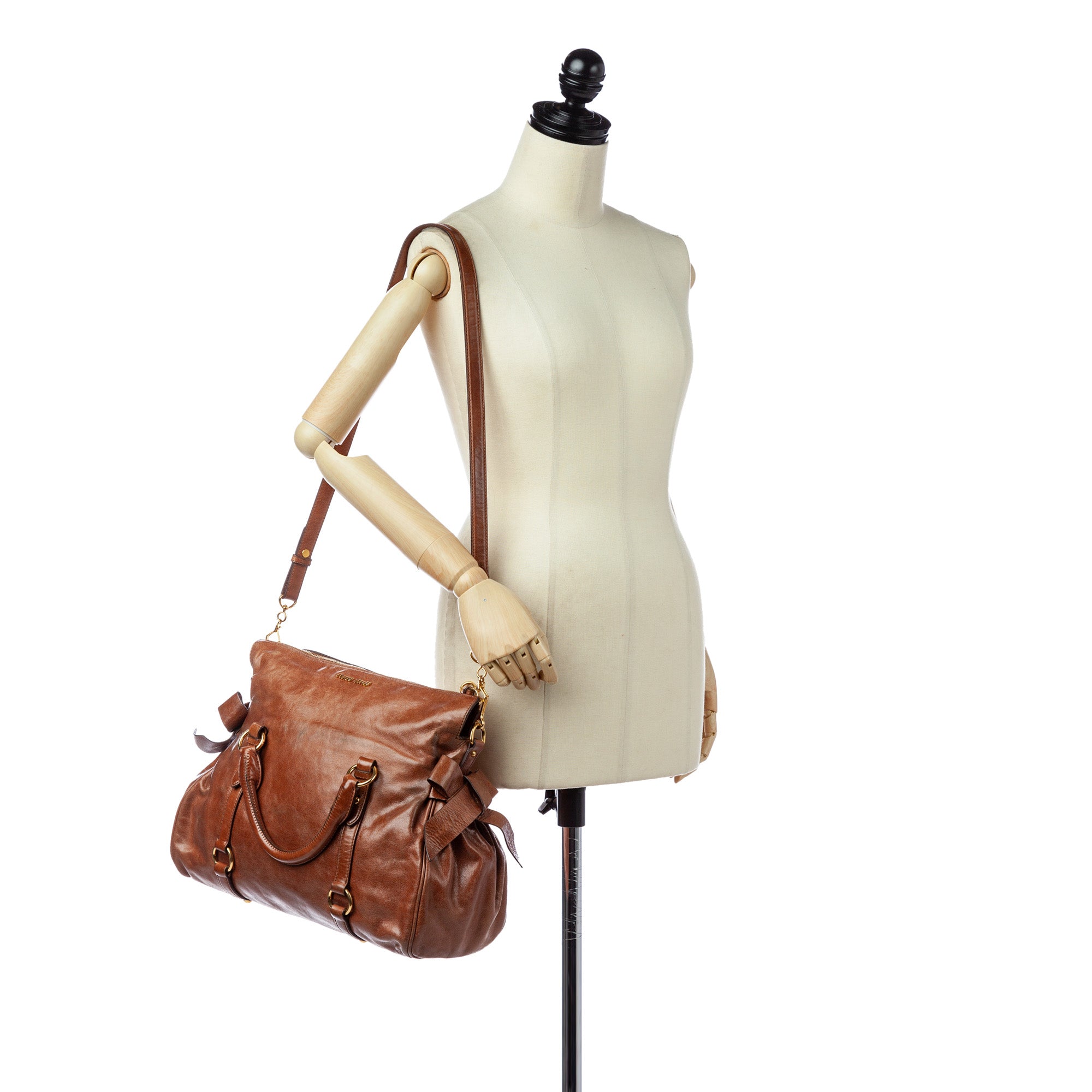 Brown Miu Miu Vitello Lux Bow Satchel Handbag – Designer Revival