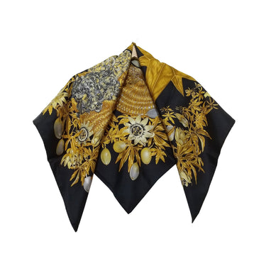 Black Hermes PassiFlores Silk Scarf Scarves - Designer Revival