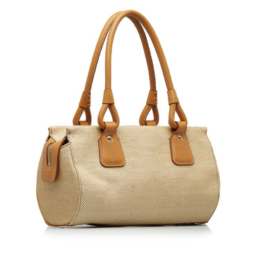 Beige Burberry Weaved Canvas Handbag - Designer Revival