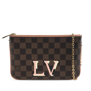 Brown Louis Vuitton Damier Ebene Pochette Double Zip Crossbody Bag - Designer Revival