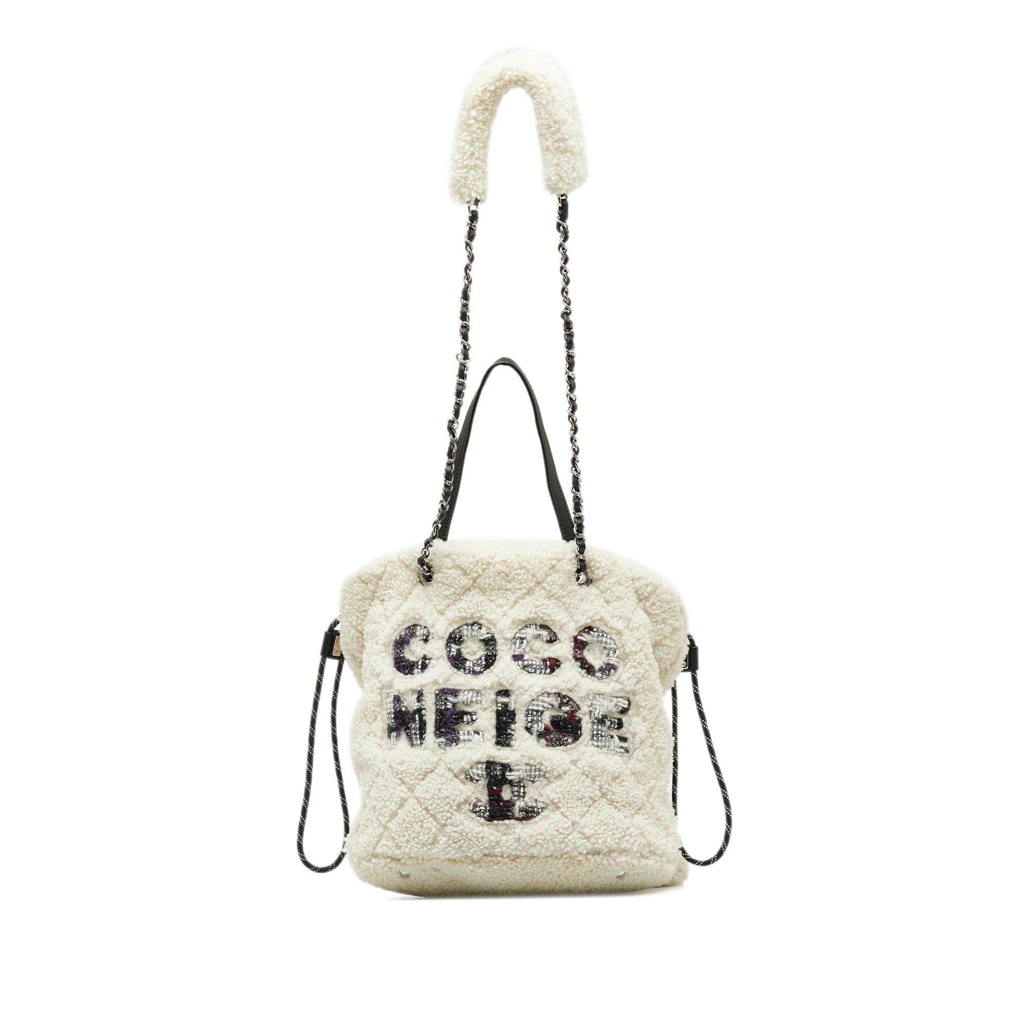 White Chanel Shearling Coco Neige Tote Satchel – Designer Revival
