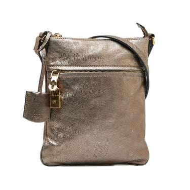 Gold Loewe Anagram Leather Messenger Bag - Designer Revival