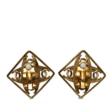Gold Chanel CC Faux Pearl Clip On Earrings - Designer Revival