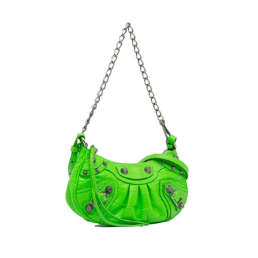 Green Balenciaga Mini Embossed Le Cagole Crossbody Bag - Designer Revival