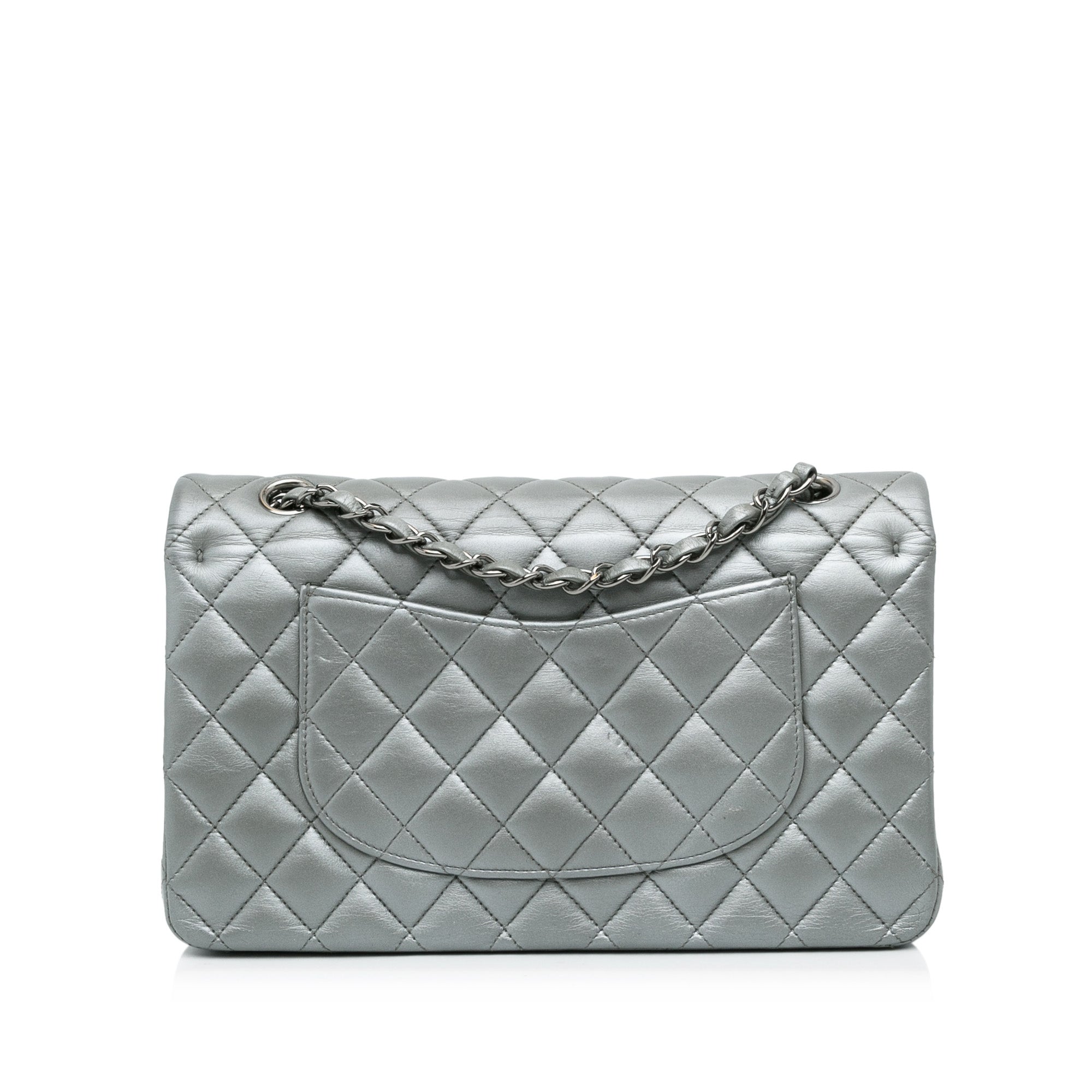 Silver Chanel Medium Classic Lambskin Double Flap Shoulder Bag – Designer  Revival