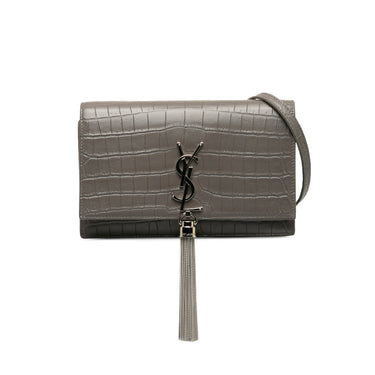 Gray Saint Laurent Small Embossed Kate Tassel Crossbody Bag - Designer Revival