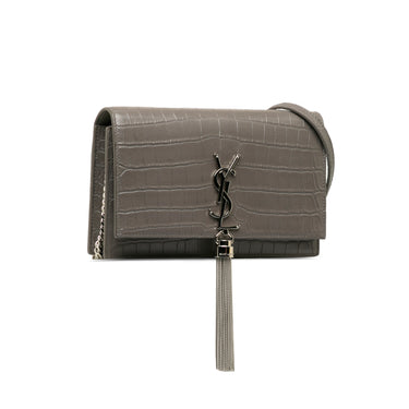 Gray Saint Laurent Small Embossed Kate Tassel Crossbody Bag - Designer Revival