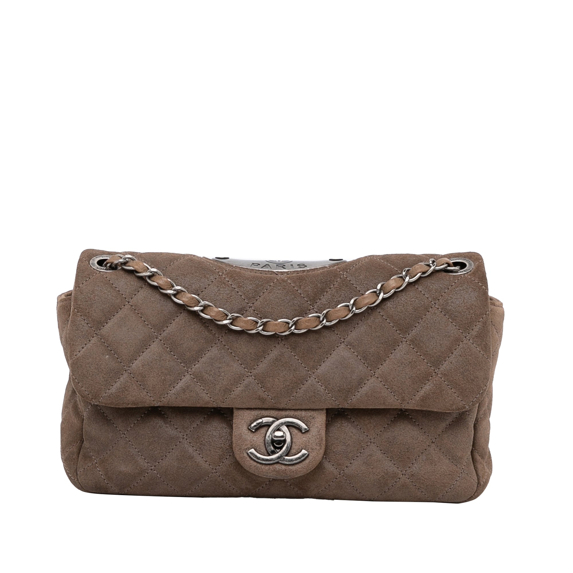 CHANEL Vintage Brown Suede Small Classic Double Flap Bag