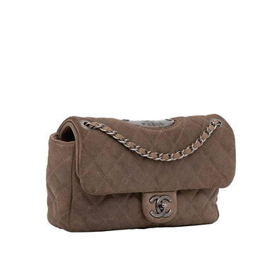 Brown Chanel Small Classic Suede Double Flap Shoulder Bag - Designer Revival