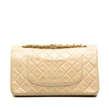 Beige Chanel Medium Classic Lambskin Double Flap Shoulder Bag - Designer Revival