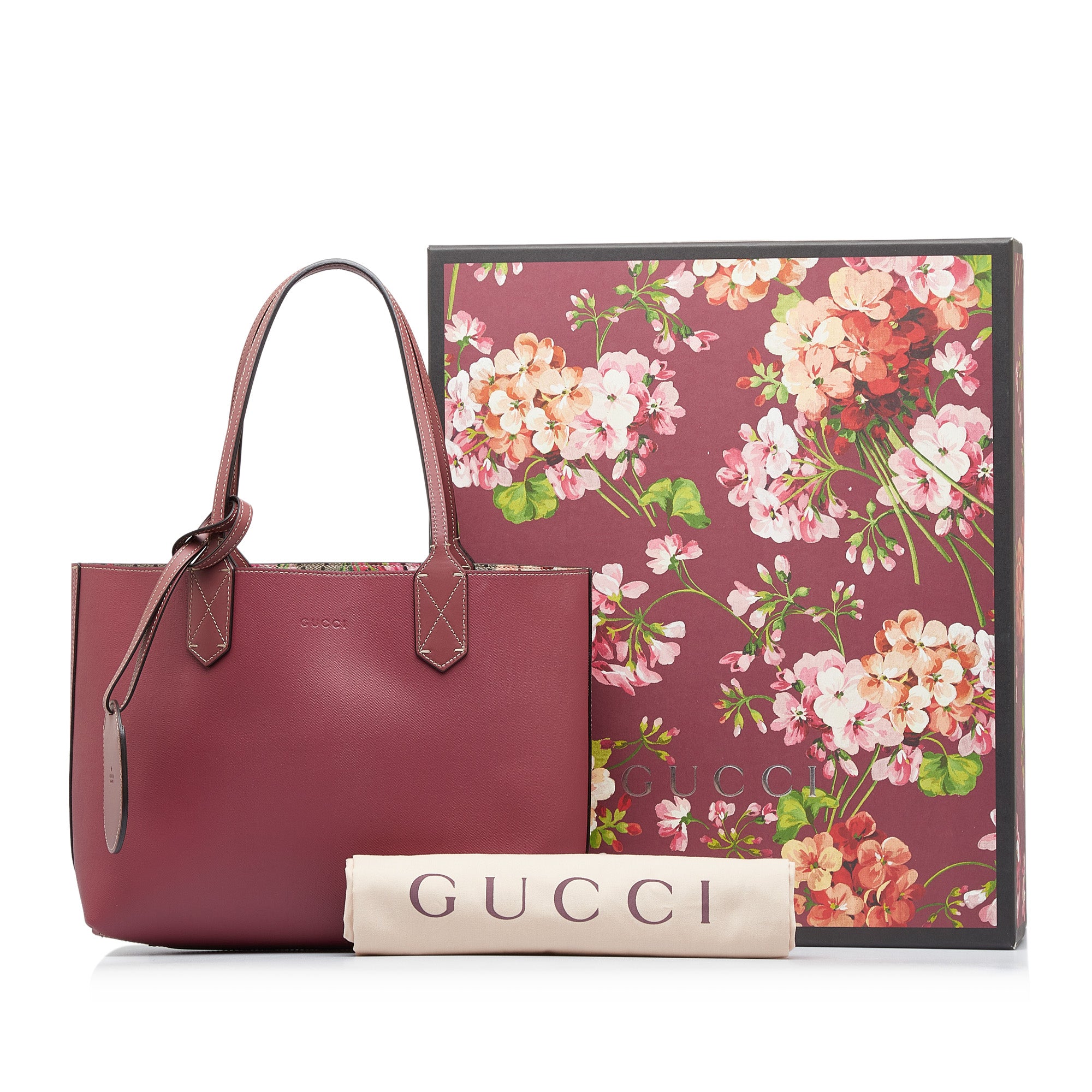 Gucci Burgundy/Beige GG Supreme Canvas Medium Blooms Reversible Tote Gucci