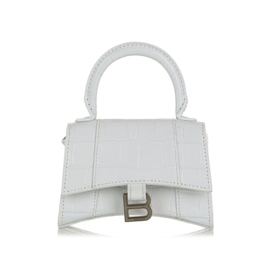 White Balenciaga Embossed Hourglass Mini Satchel - Designer Revival