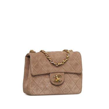 Brown Chanel Classic Mini Square Single Flap Crossbody Bag - Designer Revival