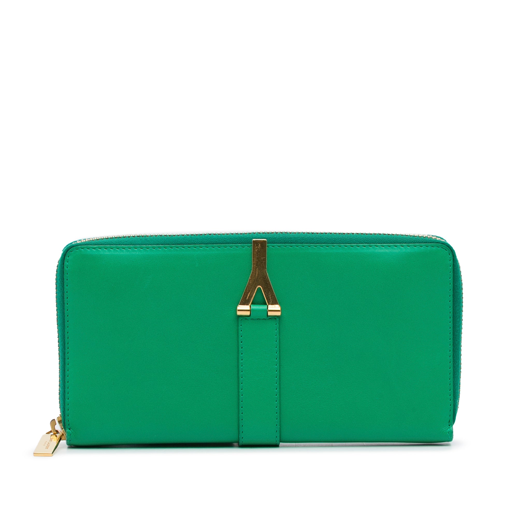 Green Saint Laurent Y Line Long Wallet - Designer Revival