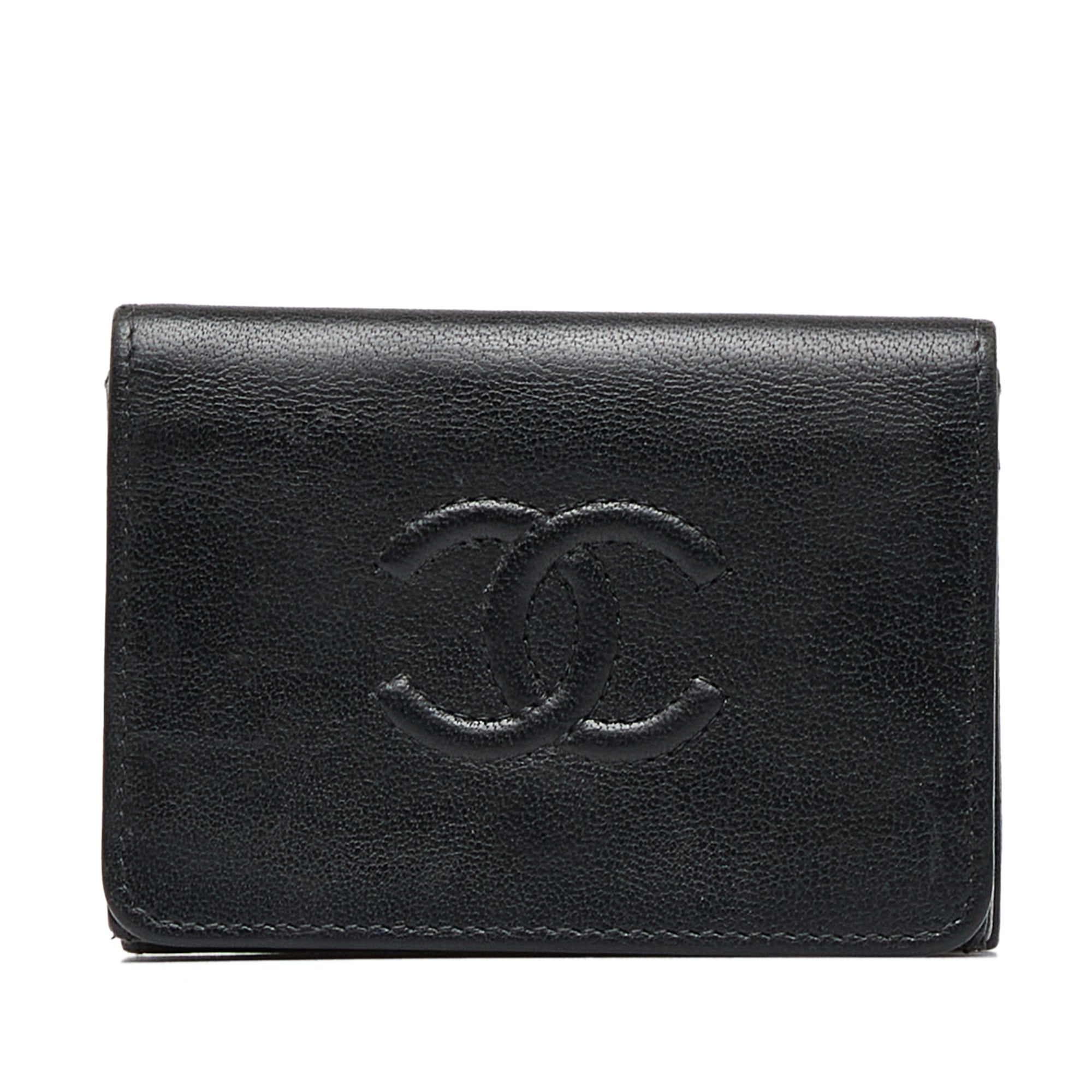 Vintage CHANEL Black Caviar Leather CC Logo Envelope Wallet at