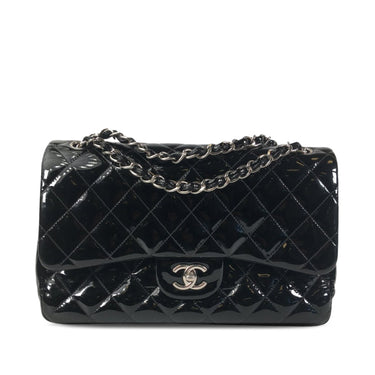 Black Chanel Jumbo Classic Patent Double Flap Shoulder Bag - Designer Revival