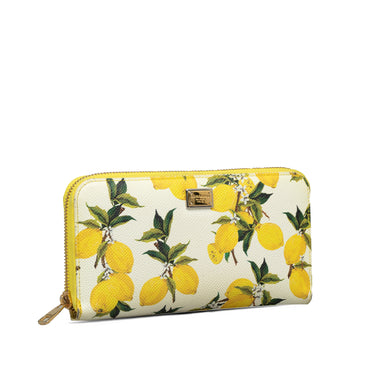 Yellow Dolce&Gabbana Lemon Print Leather Zip Around Long Wallet - Designer Revival