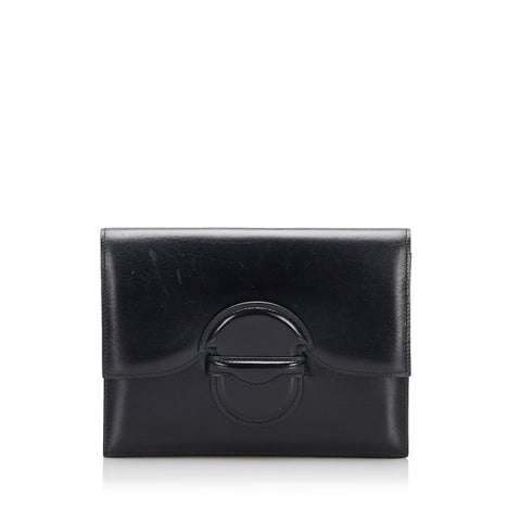 Black Hermes Box Calf Leather Clutch Bag