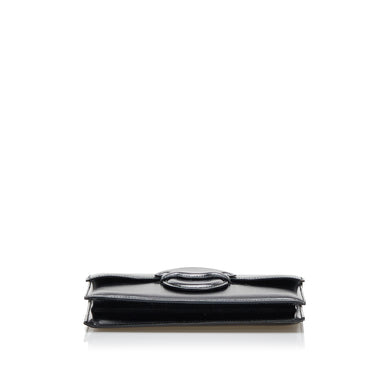 Bracelet manchette Hermes Médor en palladium et cuir noir - Atelier-lumieresShops Revival