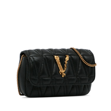 Black Versace Virtus V Quilted Leather Crossbody Bag - Designer Revival