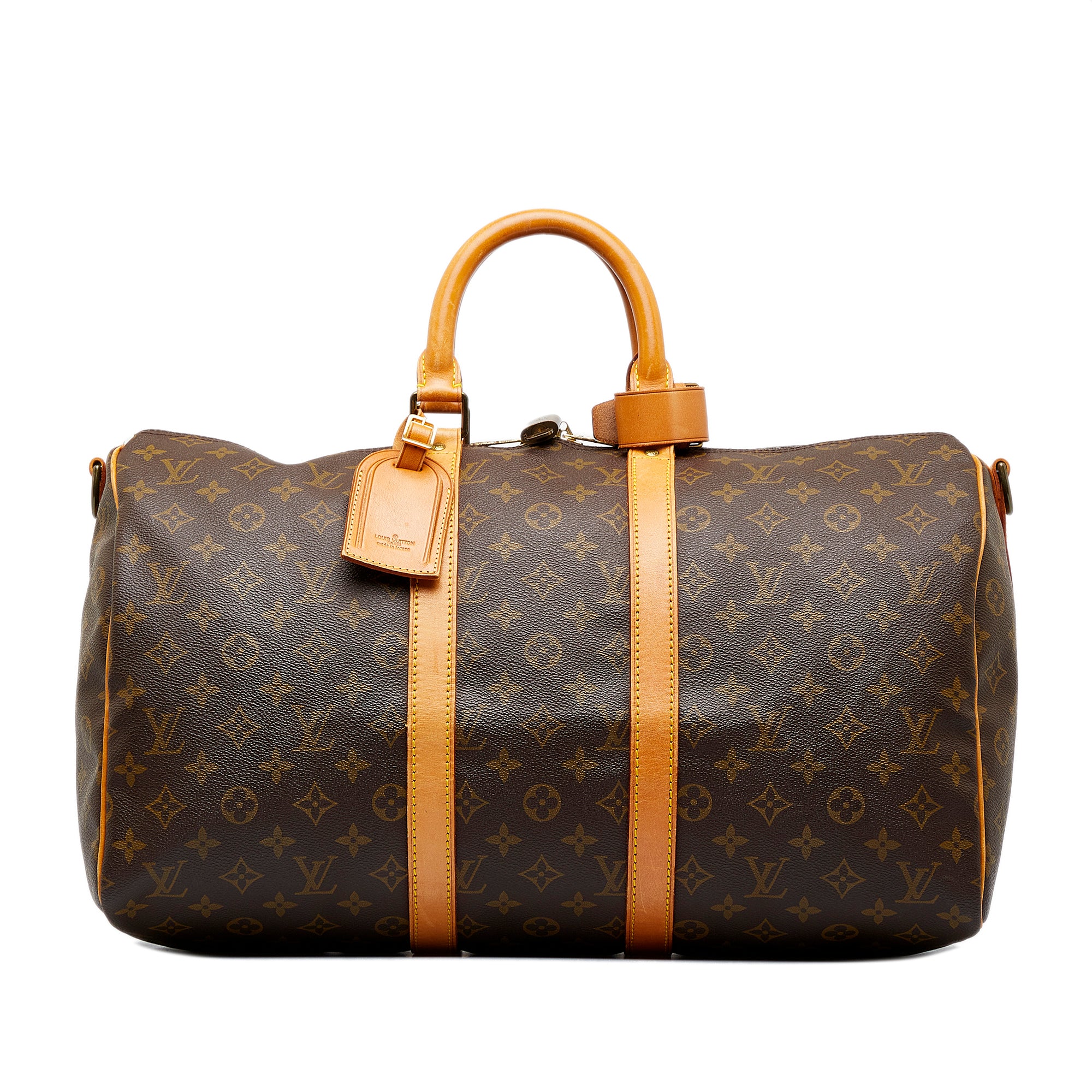 Shop Louis Vuitton Keepall Monogram 2WAY Leather Logo Boston Bags