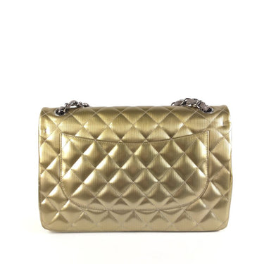 Gold Chanel Jumbo Classic Patent Double Flap Shoulder Bag