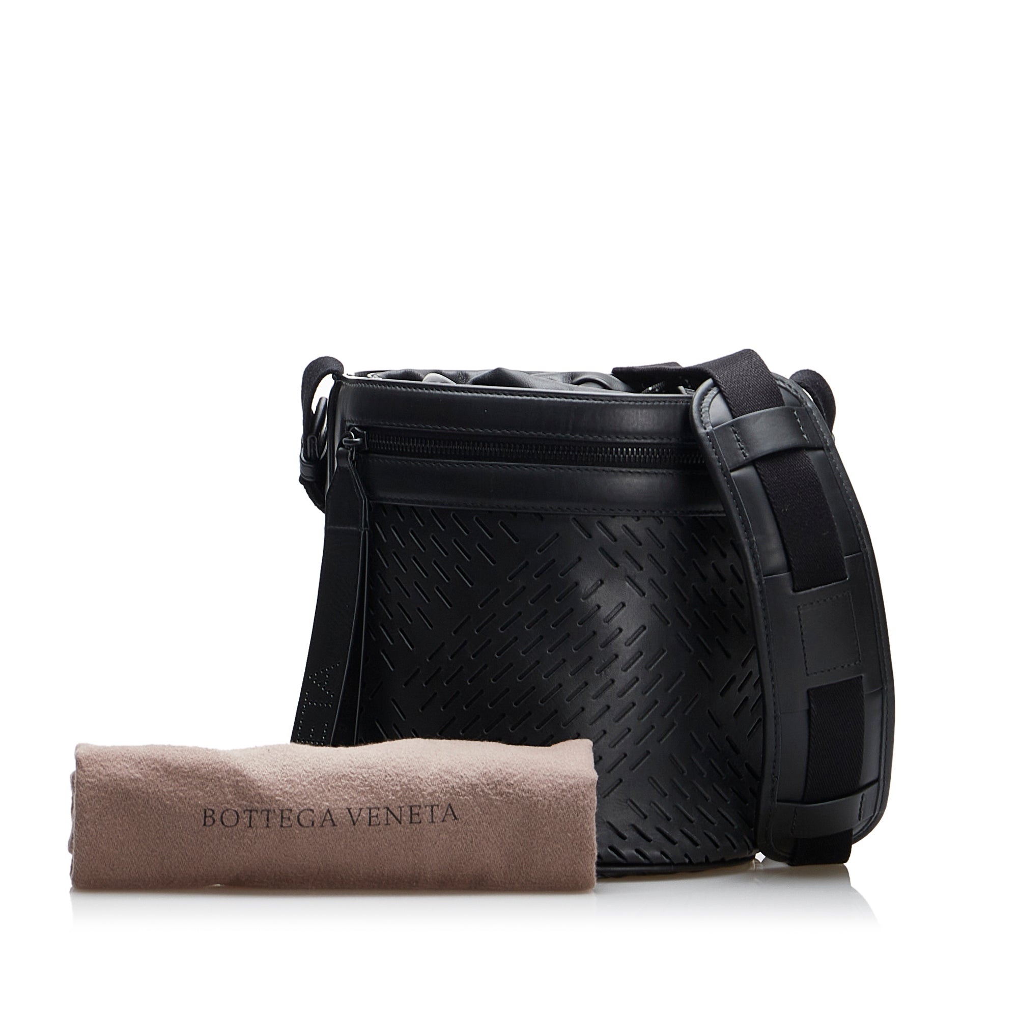 Black Bottega Veneta Perforated Leather Paper Bucket Bag