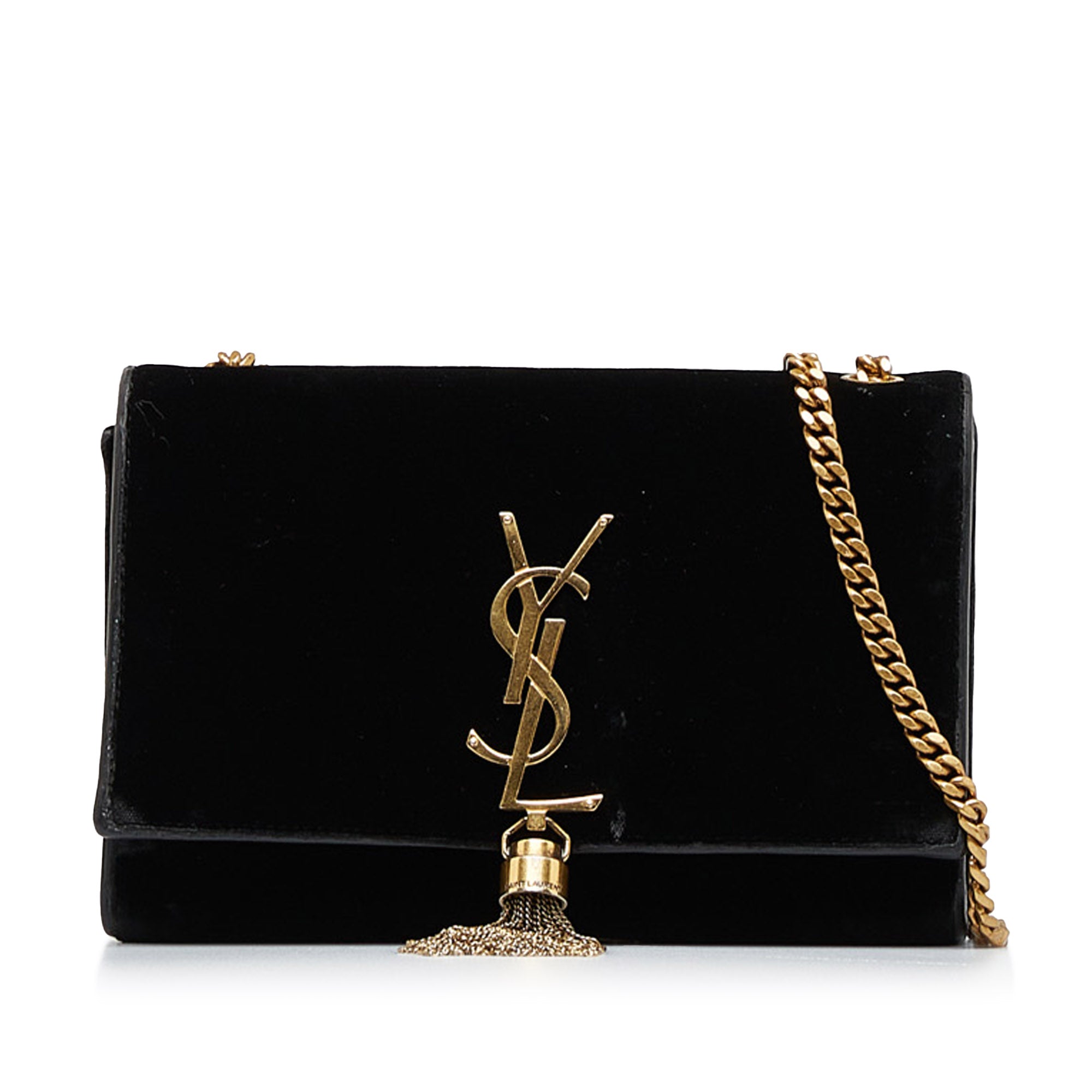 Saint Laurent Kate Tassel Wallet on Chain Tassel Black in Velvet with  Gold-tone - US