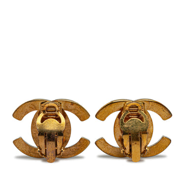 Gold Chanel CC Turn Lock Clip On Earrings - Designer Revival