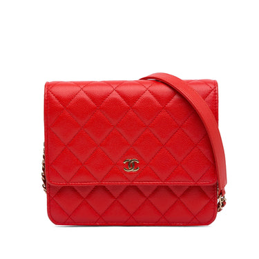 Red Chanel CC Caviar Square Wallet on Chain Crossbody Bag - Designer Revival