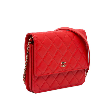 Red Chanel CC Caviar Square Wallet on Chain Crossbody Bag - Designer Revival