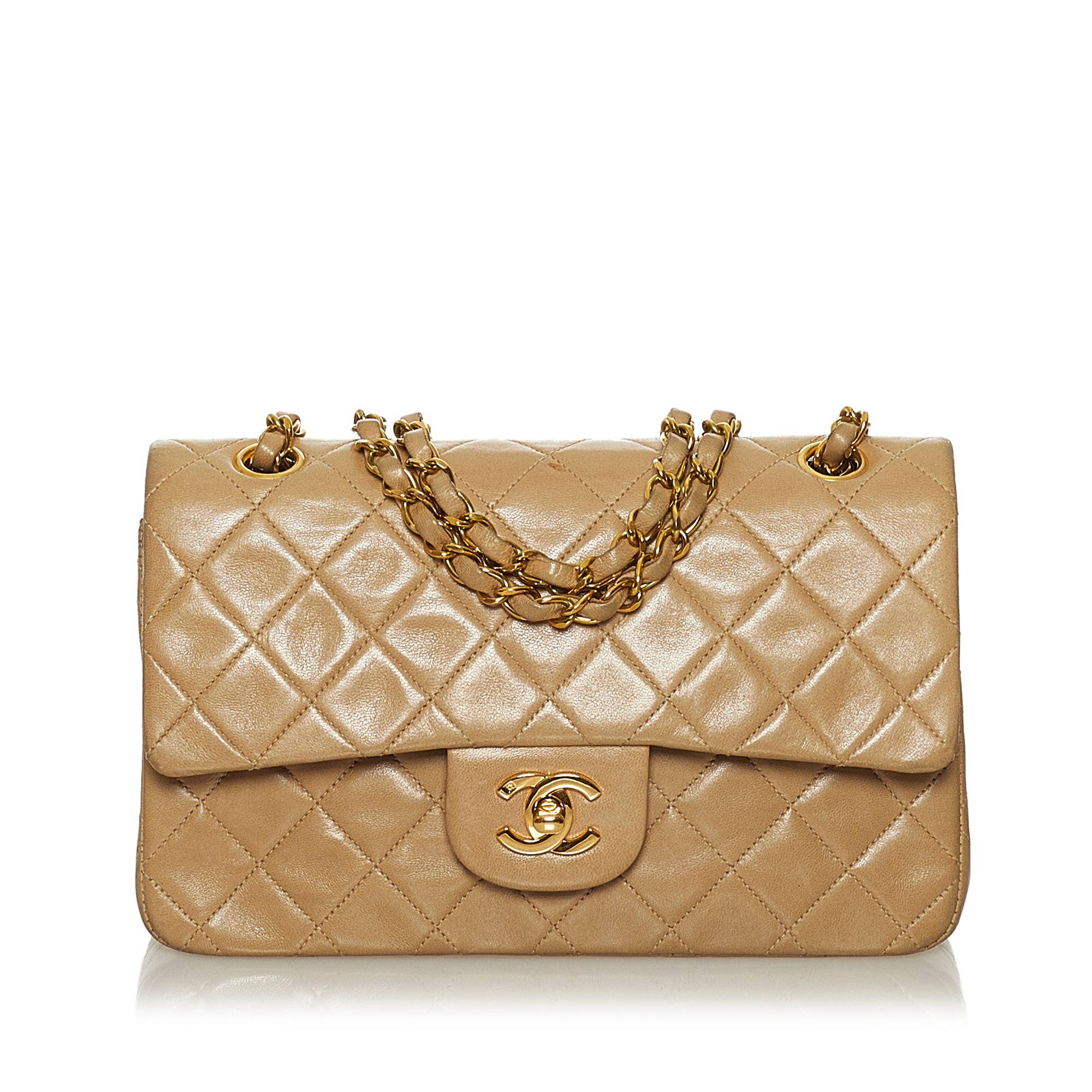 Chanel - Vintage Medium Classic Flap Bag - Beige Lambskin - GHW