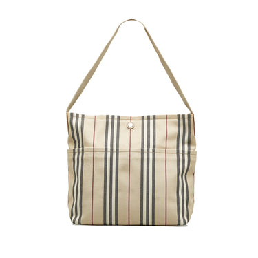 Beige Burberry Canvas House Stripe  Shoulder Bag - Designer Revival