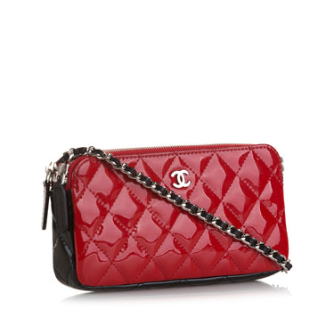 Red Chanel CC Double Zip Wallet on Chain Crossbody Bag - Designer Revival