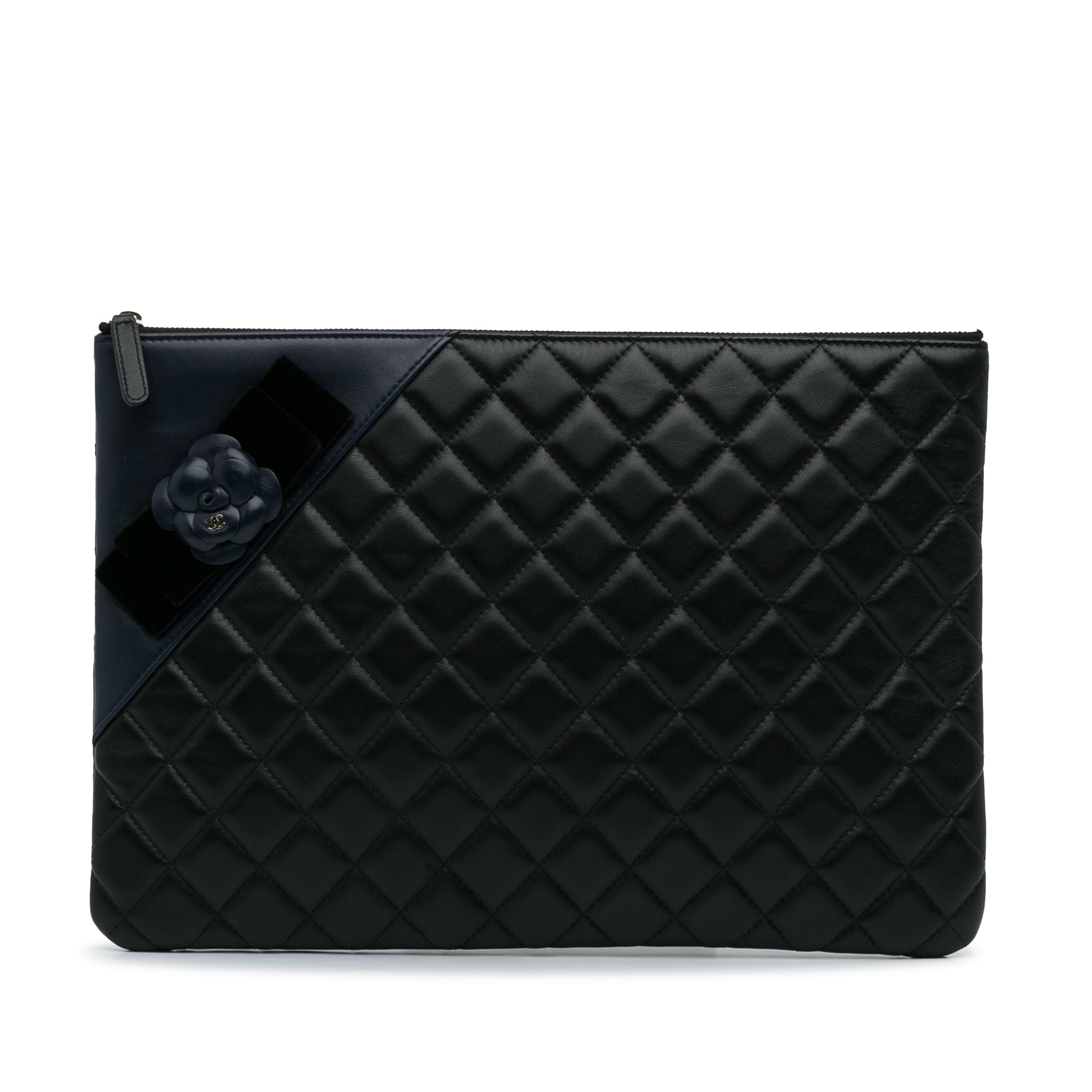 Black Chanel Large Quilted Camellia O-Case Pouch