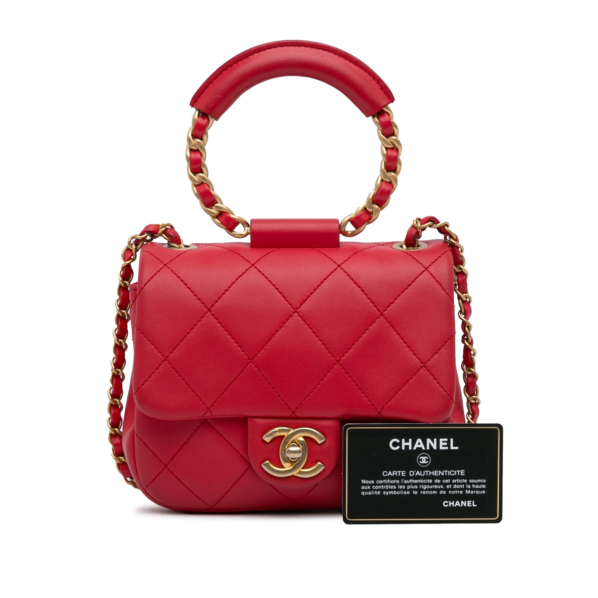 CHANEL Mini In The Loop Quilted Leather Shoulder Bag Red