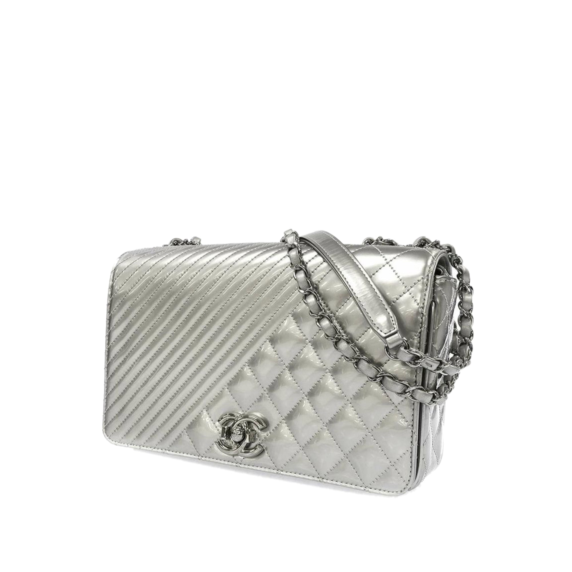 Silver Chanel Medium Patent Coco Boy Flap Bag