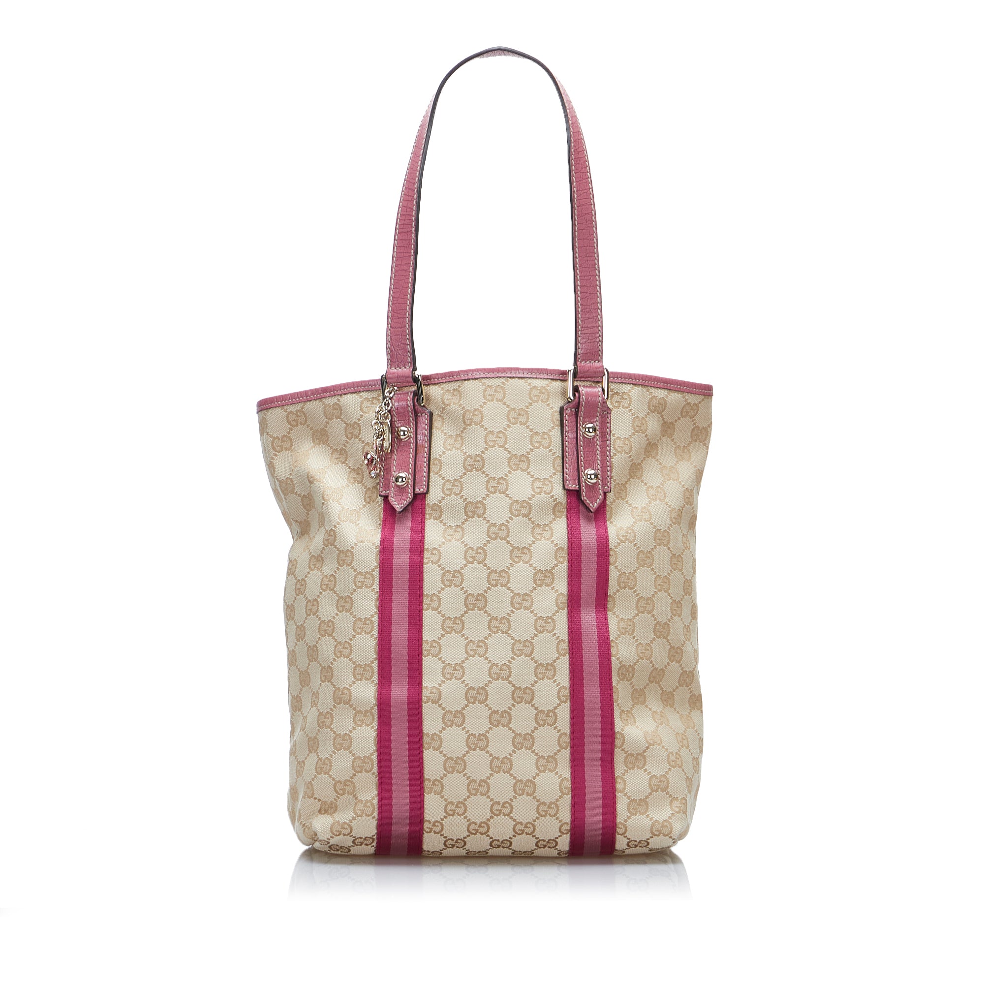 Gucci Pre-owned Pink GG Canvas and White Leather Tote, Large