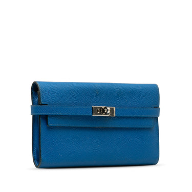 Blue Hermes Epsom Kelly Classic Wallet - Designer Revival
