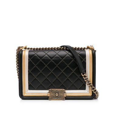 Black Chanel Medium Tricolor Boy Flap Bag - Designer Revival